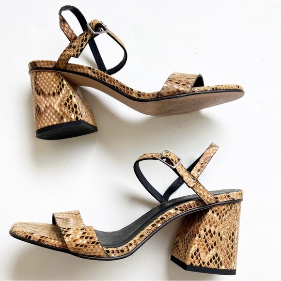 Free People Liv Block Heel Snakeskin Strappy Sandals Heels Animal Shoes - Picture 3 of 7